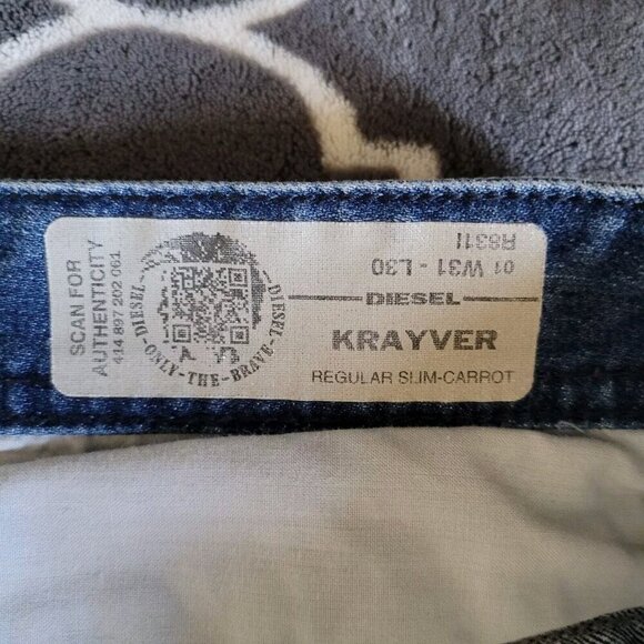 Diesel Mens Krayver Slim Carrot Jeans 31x30 Blue Regular Denim Distressed - Picture 3 of 10